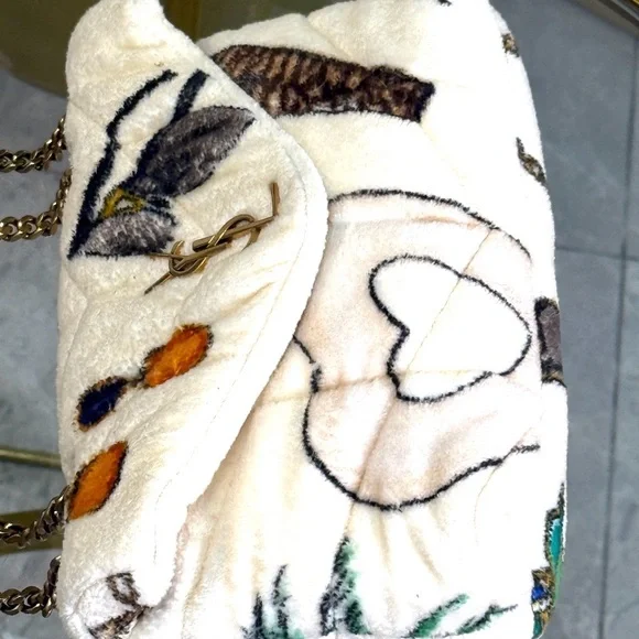 Saint Laurent Cream Quilted Plush Monogram Shoulder Bag with Multicolor Accents - Picture 2 of 2